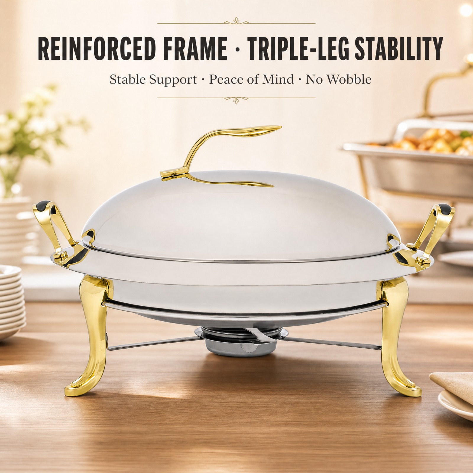 Food Snacks Restaurant - Round Chafing Dish Buffet Set 3.17Qt