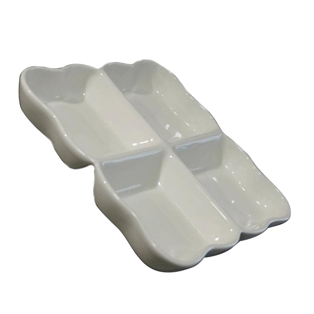 Food Snacks Restaurant - 4-Compartment Food Storage Plate Ceramic Dish