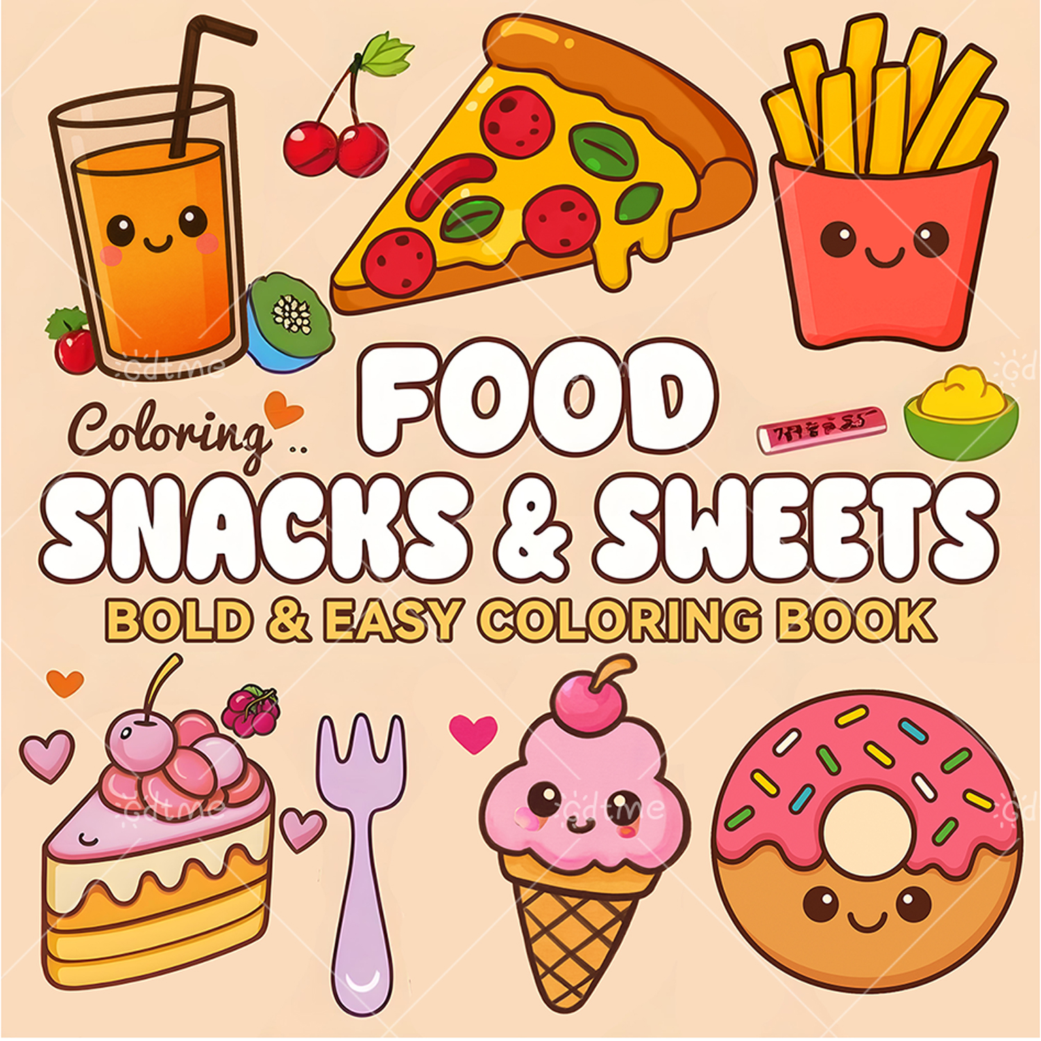 Food Snacks Drawing - FOOD SNACKS & SWEETS Themed Coloring