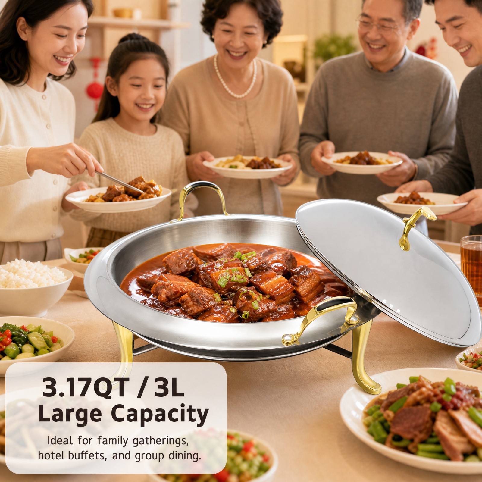 Round Chafing Dish Buffet Set  – Food Snacks Restaurant Bewertung und Preis